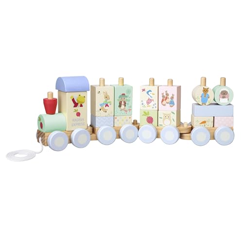 Peter Rabbit Wooden Pull-Along Train Puzzle, Educational Toy with Character Blocks, Beatrix Potter Classic Design