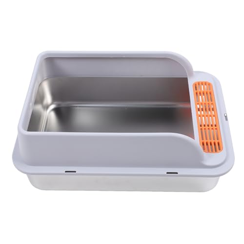 Caixa de Areia de Alta Face de Metal, Caixa de Areia de Aço Inoxidável Fechada para Gatos de Grande