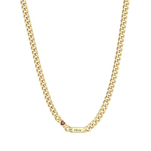 Custom4U Personalized Cuban Link Birthstone Necklace for Women Men, Stainless Steel Cuban Chain 5mm Custom 1-6 Names, Jewelry Gifts for Birthday, Mothers Day, Christmas, Fathers Day 22 inche
