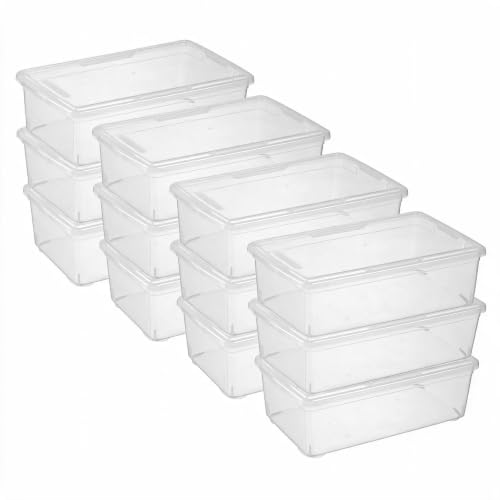 novelinks 12 Pack 6QT Plastic Storage Bins with Lids, Shoe Boxes (Clear)