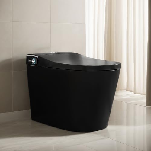 Inodoro inteligente alargado WinZo con bidé integrado, apertura y descarga automáticas, asiento suave y cierre automático, asiento calefactado ajustable sin manos y secado con aire caliente, color negro mate (sin cubierta de espuma) miniatura 1