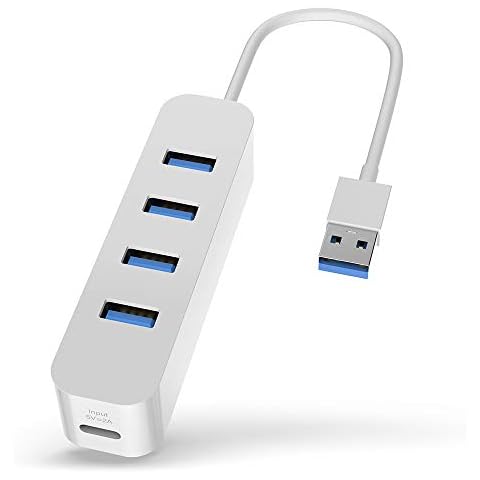 Upgrow USB 3.0 Hub with Power Port 4-Port USB Hub with 5 Gbps USB Splitter for Laptop MacBook, Mac Pro, Mac Mini, iMac, Surface Pro, XPS, PC, Flash Drive, Mobile HDD-White Cover
