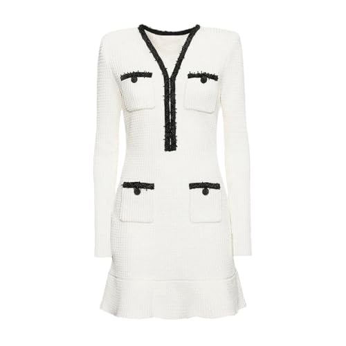 Robe tricot élastique bicolore ajustée avec manches longues et col en V