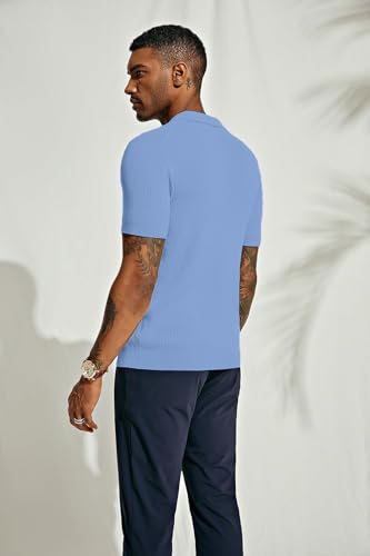 Image of DENIMHOLIC Cotton Knitted Polo T Shirt for Man | Ribbed Textured Knit Polo Mens Tshirts | Collar T Shirts for Men