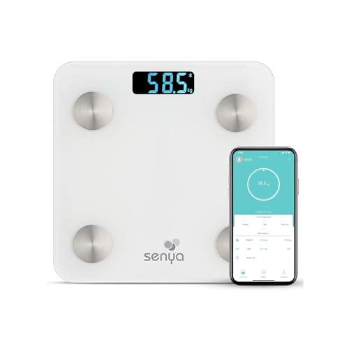 SENYA Pèse personne conectée, Balance connectée Bluetooth pour un suivi quotidien de votre santé via l’application Fitday, balance salle de bain blanc -...