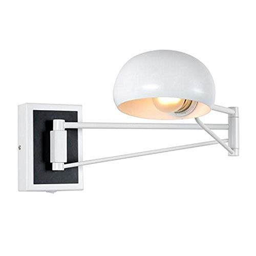 HYJAUSXB Lámpara de Pared Moderna y Ajustable para Interiores con Brazo oscilante y Pantalla de cúpula de Hierro para Escritorio, Dormitorio y Sala de Estar (Negro) (Blanco)