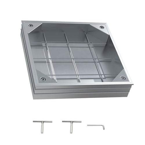 Aartner Recessed Manhole Cover 30 x 30 x 6 cm, Invisible Aluminium alloy Inspection Chamber Cover Square Embedded Manhole Lid with Lifting Keys for Patios Garden Courtyards (300 * 300 * 60mm)