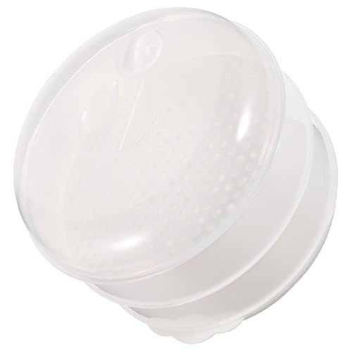 EXAOMBLE 電子レンジ対応耐熱製二蒸し器 蓋付きハンドル設計 野菜 肉まん 飯菜蒸し器 湿気保持機能付き調理器具