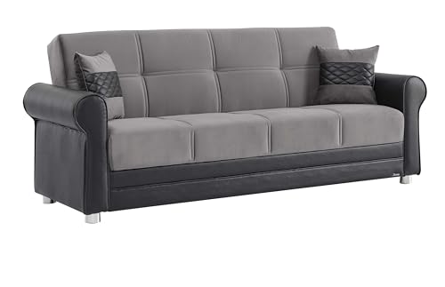 Ottomanson Convertible Sofa Bed Futon Couch with Hidden Storage & Click-Clack Sit-Sleep Conversion – Firm Support Sleeper Sofa for Living Room, Apartment & Guest Room, Gray