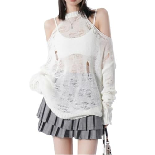 Y2k Aesthetic Fairy Grunge Sexy Pullover Sweater Women White Streetwear Long Sleeve Crochet Kniited Tops