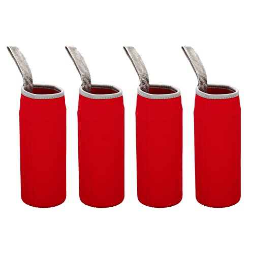 PATIKIL 65mmx180mm Water Bottle Sleeve, 4 Pack Neoprene Insulated Bottle Bag Holder Carrier Pouch with Finger Strap, Red