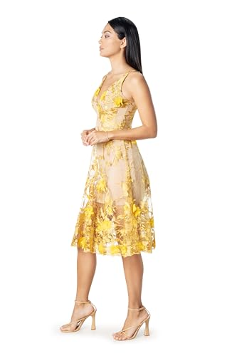 Image of Dress The Population Womens Audrey Spaghetti Strap Midi A-line 3D Floral Dress