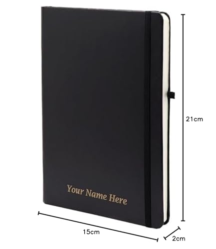 Image of Personalized Black Hardbound Notebook, 192 Pages, Black, with Elastic Lock