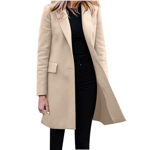 Preisvergleich Produktbild Dyhxuan Winterdicke Winterjacke Damen Wolljacke Wollmantel Langarm Umlegekragen Übergangsjacke Hemdjacke Lässig Einfarbige Winter Mantel Hemdjacke Windbreaker Hemdmantel Windjacke Freizeitmantel