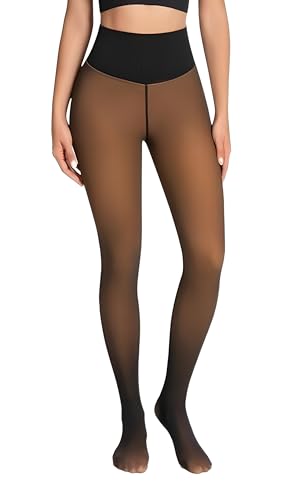 Apriddeo One-Seam Fake Sheer Fleece Lined Tights for Women Thermal Leggings with Tummy Control & Butt Lifting Design