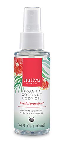 Nutiva Organic Coconut Body Oil, Blissful Grapefruit, 3.4 Ounce | USDA Organic, Non-GMO | Vegan & Cruelty-Free | Natural Nourishment for Skin Hydration, Moisturizer, or Massage