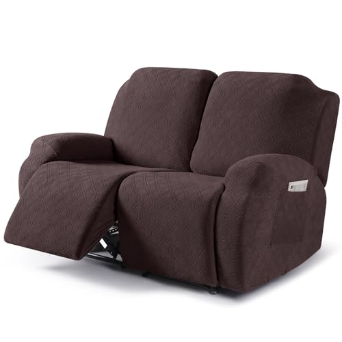 Image of VANSOFY Oversized Recliner Cover, 2-Pieces Stretch Reclining Couch Cover with Pockets Loveseat Sofa Slipcovers Soft Washable Furniture Protector for Dogs Cats(Dark Coffee)