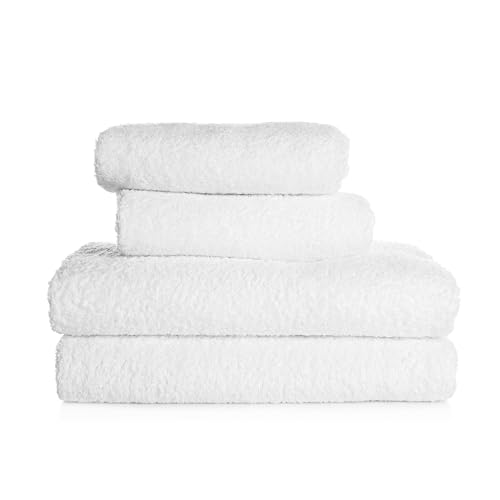 GRANA HOME 4-teiliges Badtextilien-Set aus 100% Baumwolle – Weiches, Saugfähiges Set in Weiß für EIN Elegantes Badezimmer