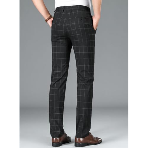 Men's Plaid Stretch Dress Pants Slim Fit Skinny Suit Pants3