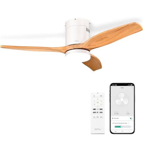 Daitsu Ventilador de Techo con Aspas de Madera Natural Velar | Función Verano/Invierno | 6 Velocidades | Luz Regulable | Control Wi-Fi App & Mando Inalámbrico (Ø107cm - Hasta 12m²)