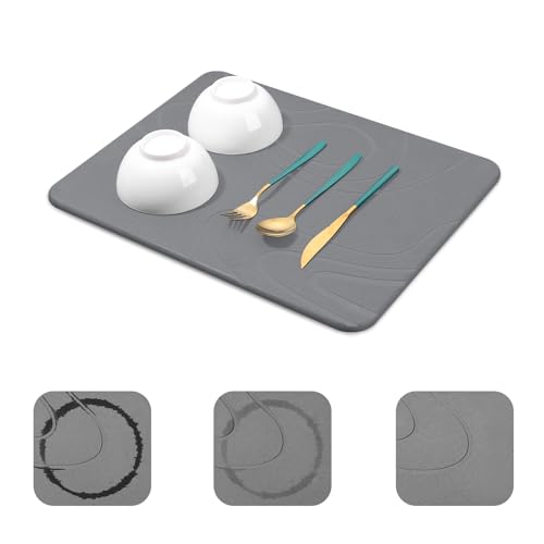 Snuggery Stone Drying Mat for Kitchen Counter - 18"x14" Dirt-Resistant Quick Drying Fast Absorbent Non-Slip Diatomite Mat, Natural Diatomaceous Earth Dish Drying Pad for Dish Rack(Dark Grey) by snuggery - Used condition - US$24.41