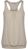 Van Der Rich ® - Camiseta de Tirantes Espalda Nadadora Escote Plisado - Mujer (Beige, M)