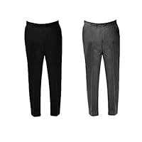 L S U Boys All Around Elasticated Waist Pull Up School Trousers Black Grey Age 2 to 16 (13-14 Years, Black)