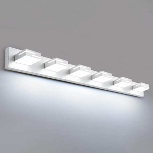 Image of LED Modern Bathroom Vanity Light Fixtures, Dimmable White Vanity Lights for Bathroom Lighting Fixtures Over Mirror, with 360 Rotatable Acrylic Heads 6-Light 42-inch (Cool White 6000K)