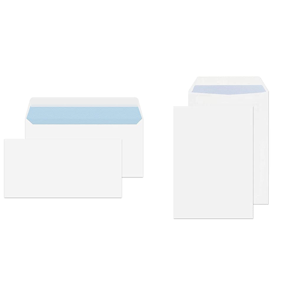Blake Purely Everyday DL 110 x 220 mm 100 GSM Peel and Seal Envelopes (23882/50 PR) White, Pack of 50 with C5 229 x 162 mm 90 GSM Pocket Self Seal Envelopes (13893/50 PR) White, Pack of 50