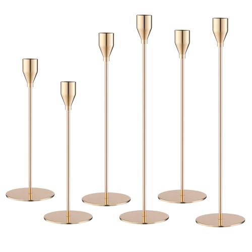 Kerzenständer Gold 6 Set,Kerzenständer Stabkerzen 33/29/23cm,Metall KegelKerzenleuchter Vintage Dekoration,Hochzeit Kerze Stand,für romantische Abendessen, Jubiläum und Hochzeitszeremonien (Gold)