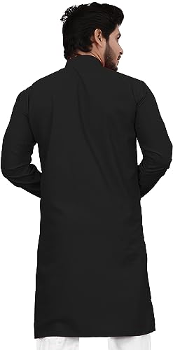 Image of Cotton Blend Full Sleeve Long Plain Kurta for Men