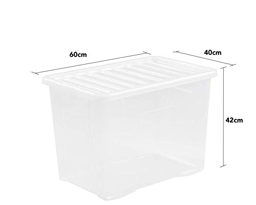 JMS® 10 x 80 litros Caja de Almacenamiento de plástico  Resistente  Extra Grande  Claro Tapa