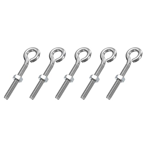 Pernos de ojo M6 x 45 mm en acero inoxidable 304 de alta resistencia con tuercas, paquete de 5