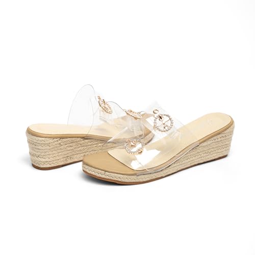Jeesay Wedge Sandals for Women Slides with Buckle Strap Rhinestones Slip On Peep Toe Women's Platform Sandals High Heels Shoes2