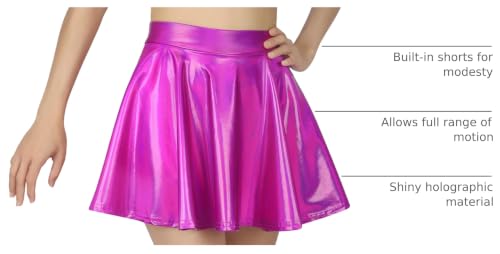Image of HDE Girl's Metallic Skater Skort Dance Athletic Shiny Holographic Scooter Skirt