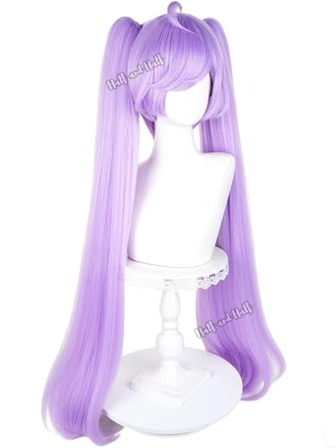 Image of Half and Half Long Light Purple Anime Ponytail Wig 37.4'' Vibrant Purple Twin Tails Cosplay Wigs with Bangs Acrylic Fiber Hair Wigs for Women Halloween Party Costumes