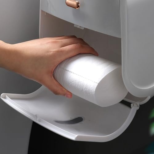 Soporte de papel higiénico sin taladrar autoadhesivo con tapa impermeable para baño 8