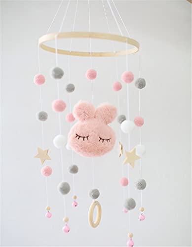 SWECOMZE Mobiele baby, babybed, mobiel windspel, hangende bedbel met vilten ballen en haas, cadeau voor baby's, meisjes… - Image 6