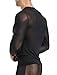 Men's Breathable Mesh Sheer Shirt Round Neck Long Sleeve T Shirt Semi See Thru Club Tee Tops Solid Color Muscle Undershirt Black L