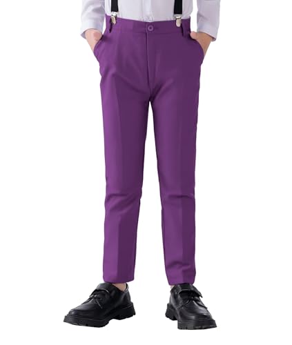 Boys Pants Solid Color Flat Front Adjust Waist Trousers