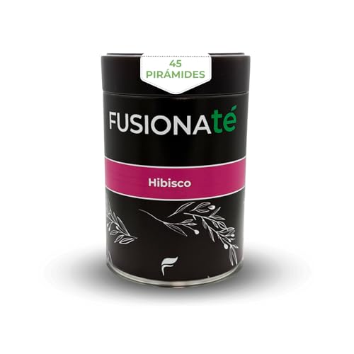 FUSIONATE Flor de Hibisco, Lata de 45 pirámides bolsitas de té, Flor de Jamaica, 100% natural, Detox, Infusión Caliente o Fría
