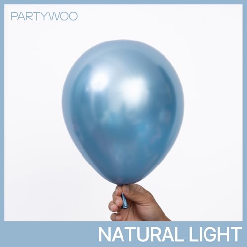 Image of PartyWoo Metallic Light Blue Balloons 130 pcs Different Sizes of 18 12 10 5 Inch Baby Pastel Blue Balloon Arch Kit Garland for Graduation Baby Shower Gender Reveal Birthday Party Decorations Blue-G119