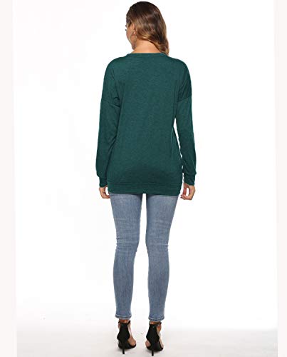 ZILIN Women's Casual Letter Print Crewneck T-Shirt Long Sleeve Tunic Tops Sweatshirt With Pockets (Green, Large)