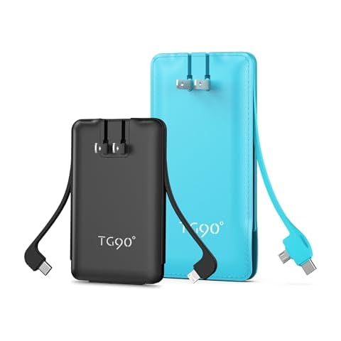 TG90° 2 Pack 5000mAh and 10000mAh Power Bank with Cables and Plug Black and Blue Cover