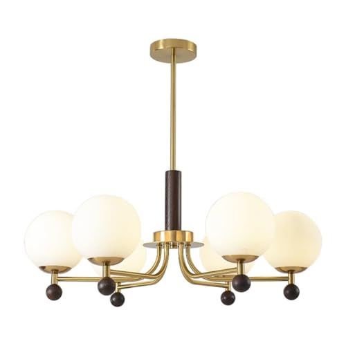 Lampe suspendue restaurant et salon lustre or 6 globes verre moderne