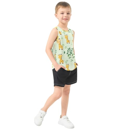 Bolaz Boys Athletic Quick Dry Tank Top Sleeveless Workout T Shirts Age 11-15,Cartoon Giraffe Pattern4