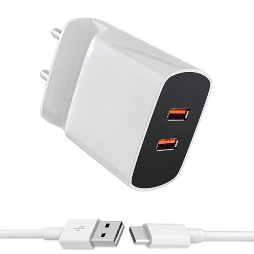 Image of Dual Port Charger for Xiaomi Redmi 13C 5G / 13 C Charger Original Adapter Like Android Mobile Fast USB Wall Charger with 1 Meter USB Type C Charging Data Cable (3.4 Amp, TS3, White)