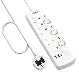 Extension Lead 3M, BEVA Switched Extension Socket with 3 Way Outlets and 3 USB Ports, 3 Metre Extension Cable, Wall Mountable 13A 3250W UK Power Strip for Home Office