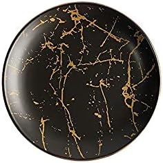 Dining Plate Marble Ceramic Plate Round Dishes Household Dinnerware Steak Dish Pizza Plate Cake Dessert Plate Black