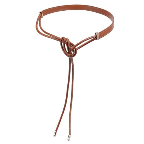 NICENEEDED PU Leather Skinny Belts, Knotted Thin Waist Belt for Women, 51 Inch Adjustable Thin Waist Belt for Dresses